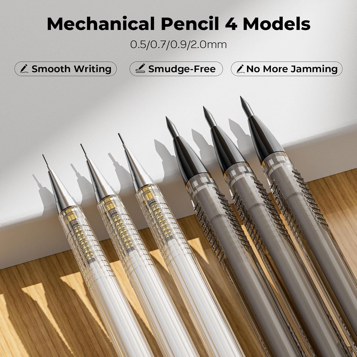 Nicpro 6pc Mechanical Pencil Set 0.5/0.7/0.9mm + 2mm Lead Holders with Case & Refills