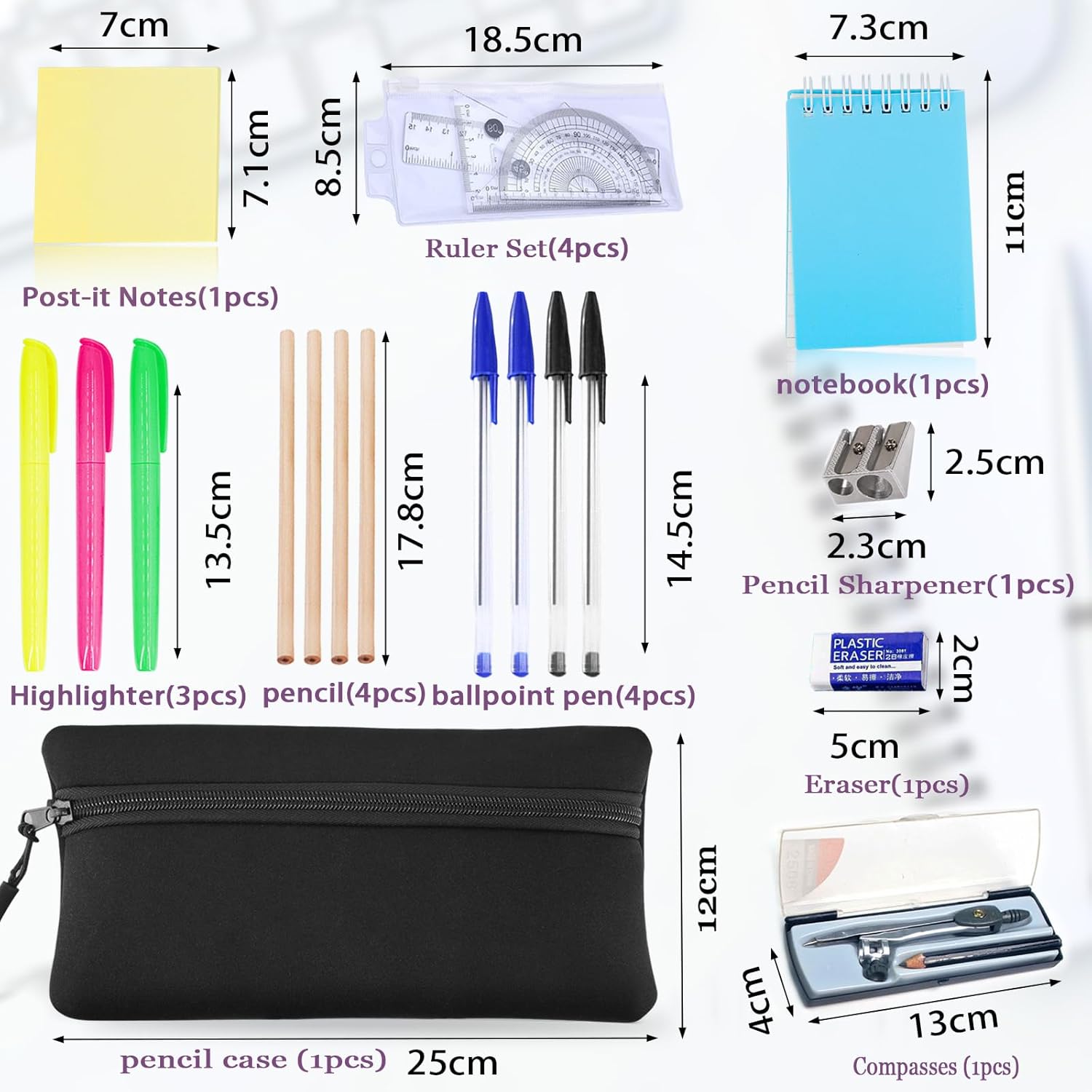 17 Pcs Stationary Sets, Maths Sets For Secondary School, Secondary School Stationery Set, Back To School Stationery Ruler Set