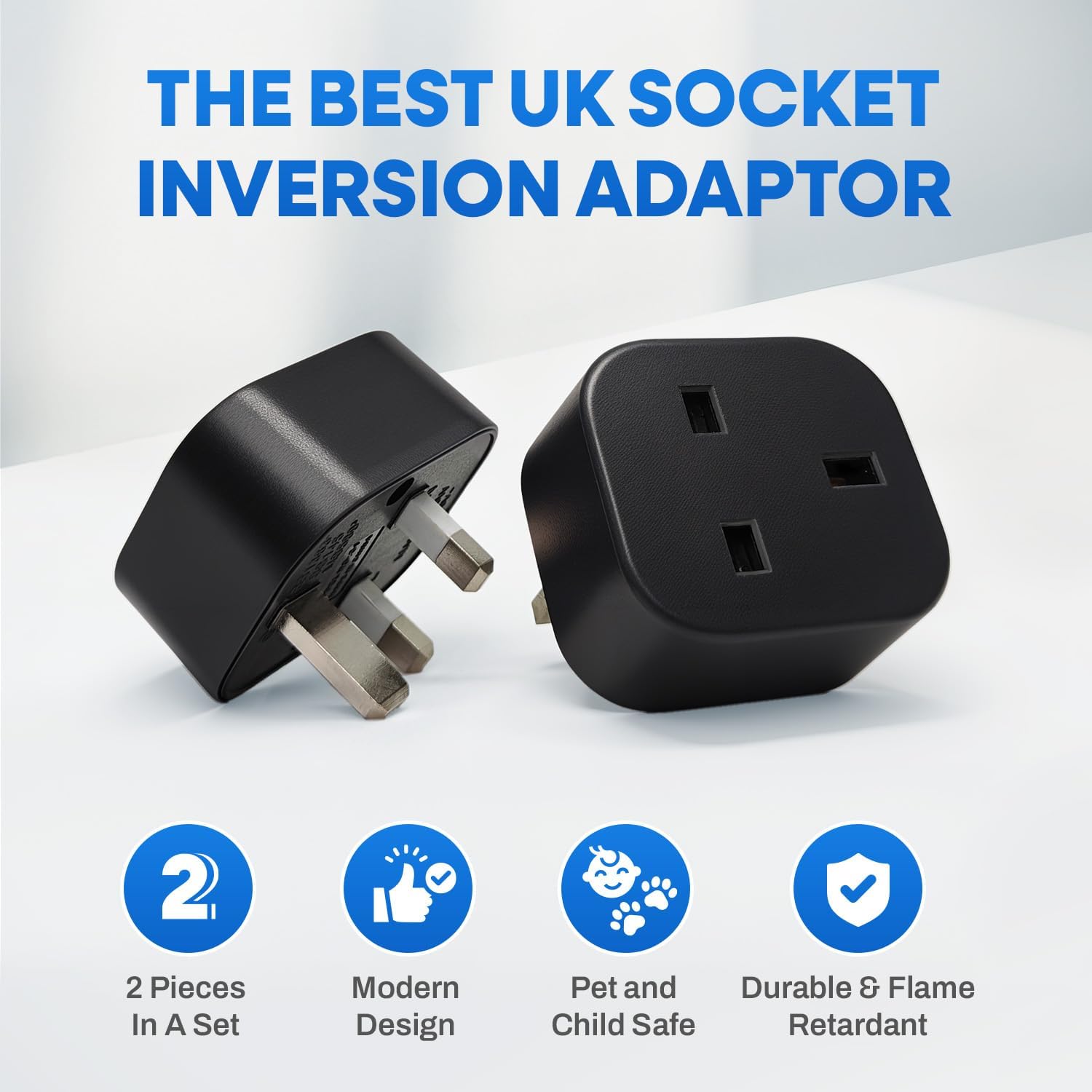 Upside Down Plug Adapter 2-Pack – Patent-Pending Compact Single-Socket Inverted Adapter for Hard-to-Reach Outlets & Wall Devices