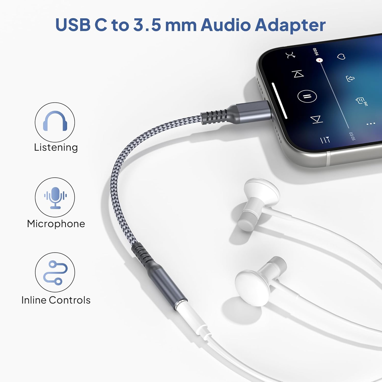 Elebase USB-C to 3.5mm Adapter for iPhone 17/16, Premium Audio