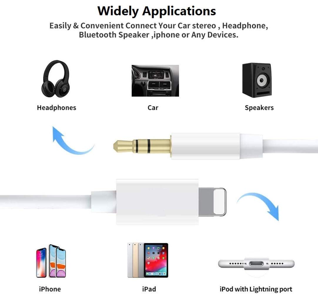 1.2M Lightning to 3.5mm AUX Cable for iPhone Car Stereo Audio
