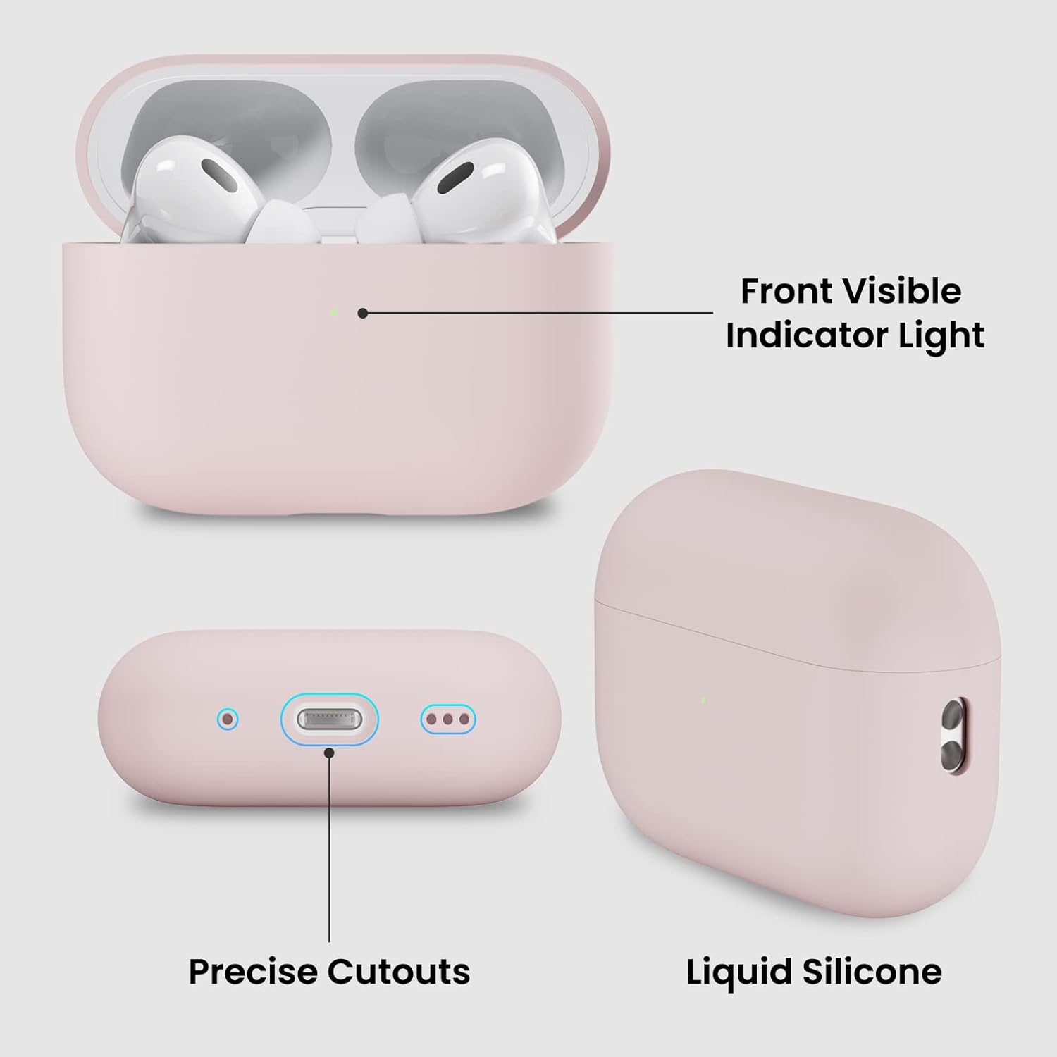 ORNARTO AirPods Pro 2 Case, Liquid Silicone Cover with Lanyard Pink
