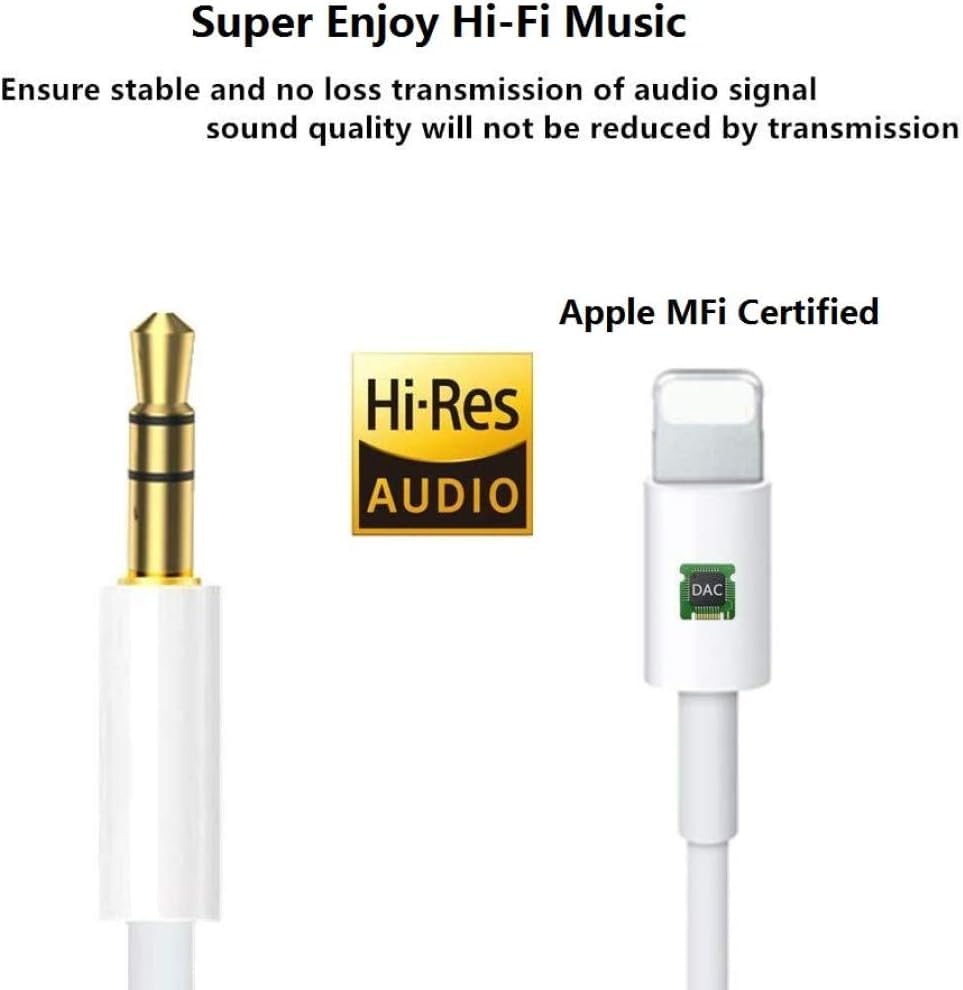 1.2M Lightning to 3.5mm AUX Cable for iPhone Car Stereo Audio