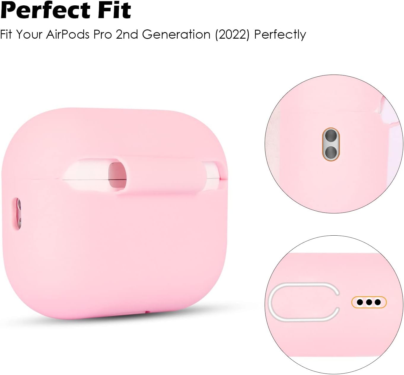 AirPods Pro 2 Case Cover, Shockproof Silicone Case with Lanyard Pink