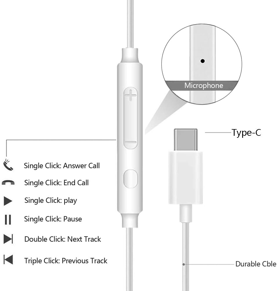 2 Pack USB-C Earbuds with Mic & Volume Control | iPhone 17/16/15, Samsung, Pixel