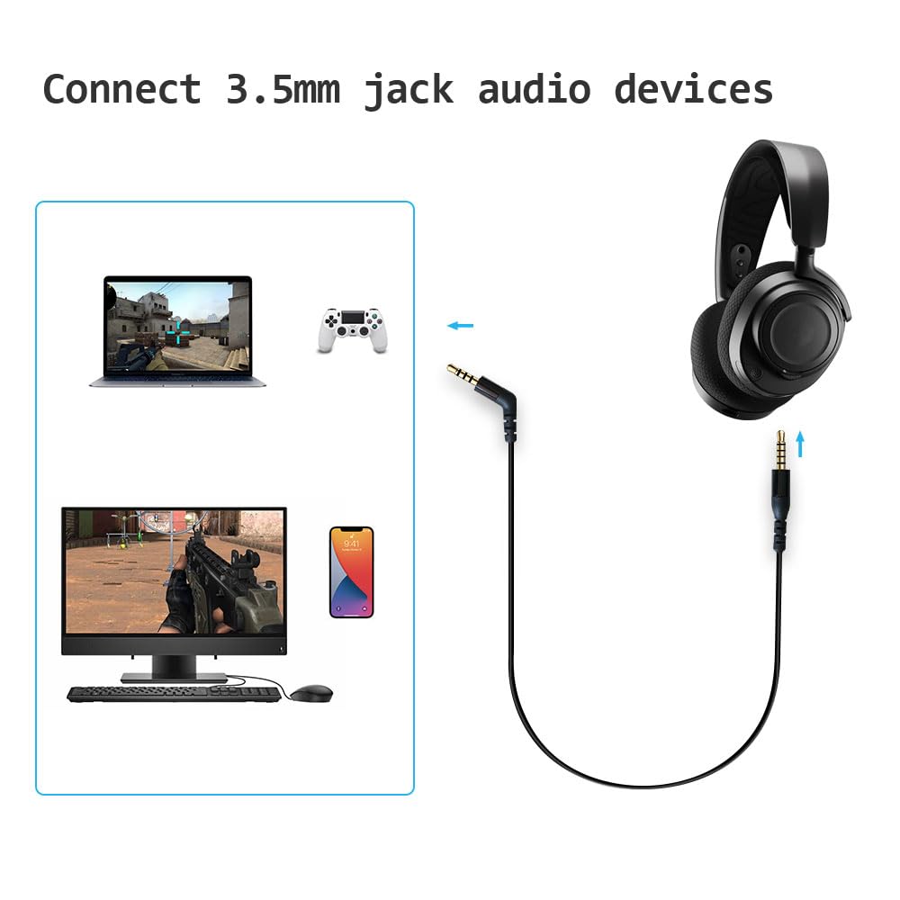 Replacement Audio Cable for SteelSeries Arctis Nova 7 Nova Pro Black