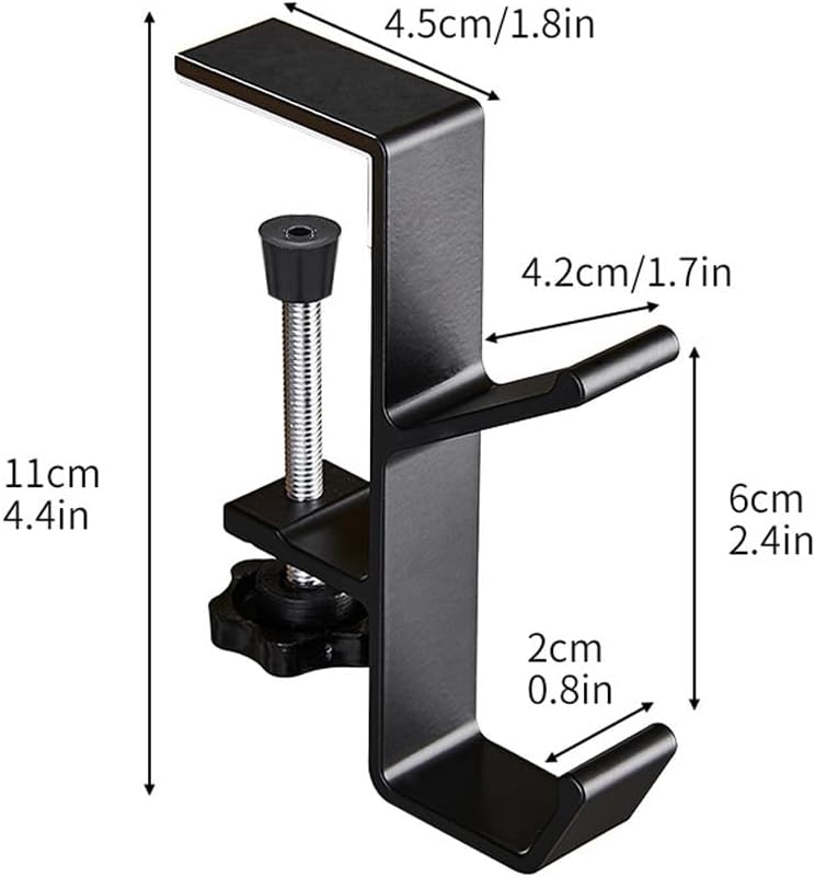 Gaming Headset Hook Mount Universal Aluminum Under Desk Clamp, Black