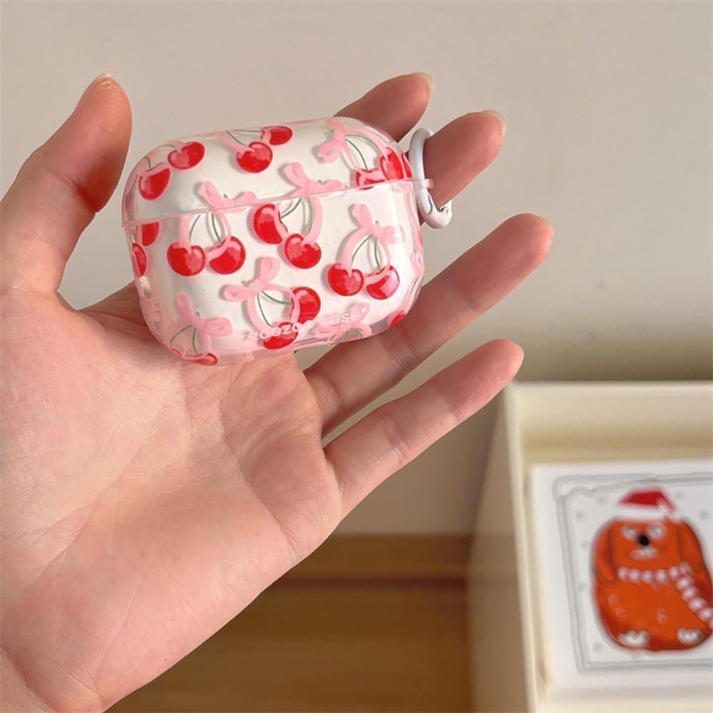Cute Cherry Bow AirPods Pro 3 Case with Cleaner Kit Keychain Cover