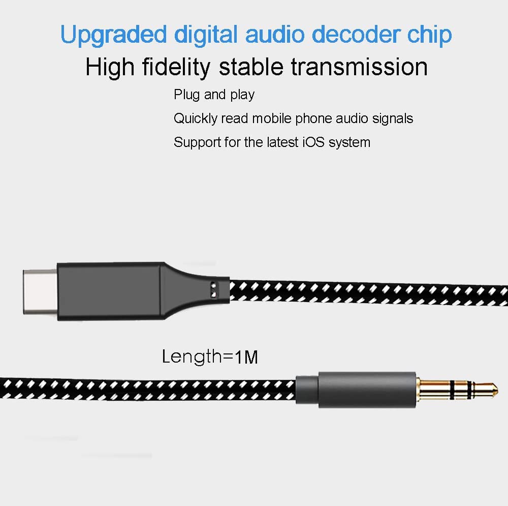 USB C to 3.5mm Aux Cable for iPhone 15 Samsung S21 S20 Car Stereo