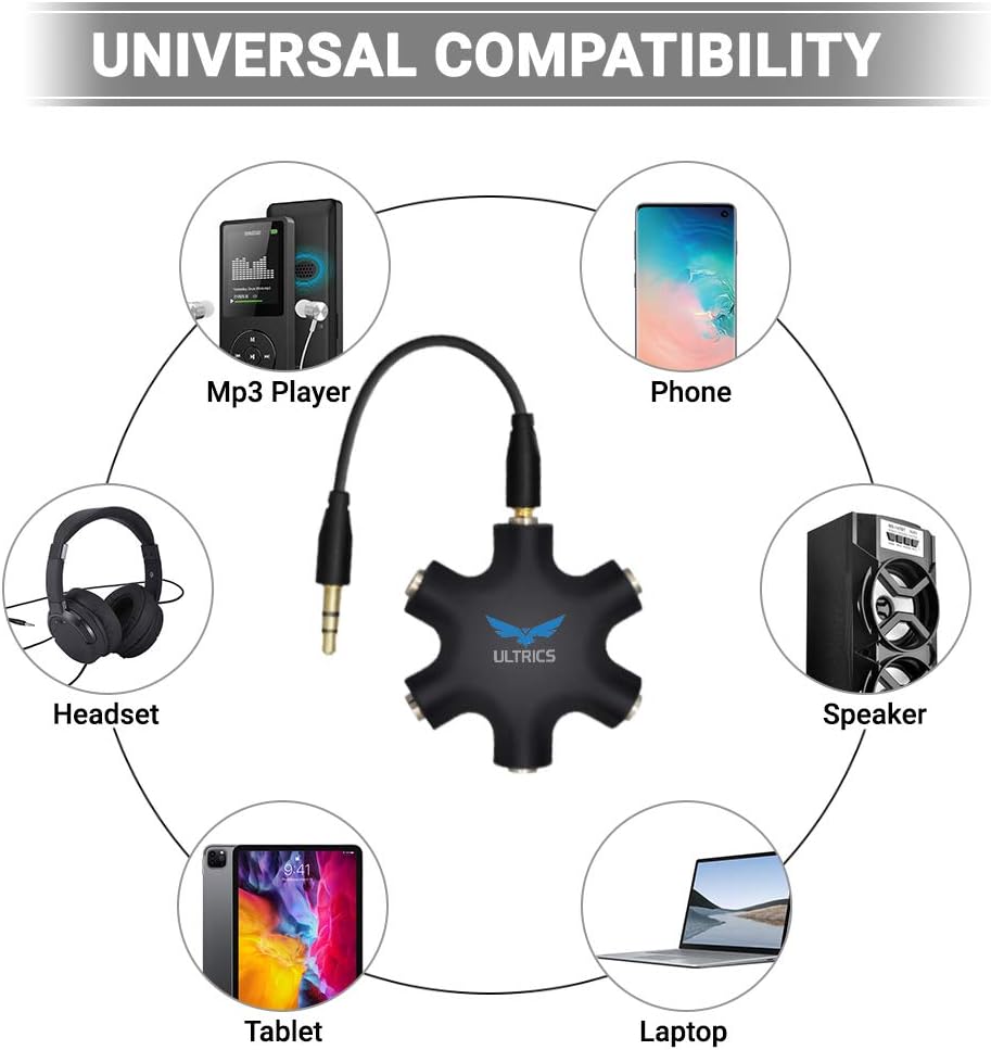 ULTRICS 5-Way Headphone Splitter, 3.5mm Audio Sharing Adapter