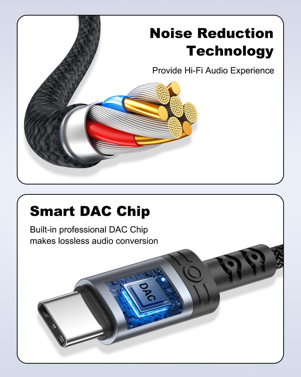 USB C to AUX Cable 1M, Nylon Type-C to 3.5mm Audio Cable for Car