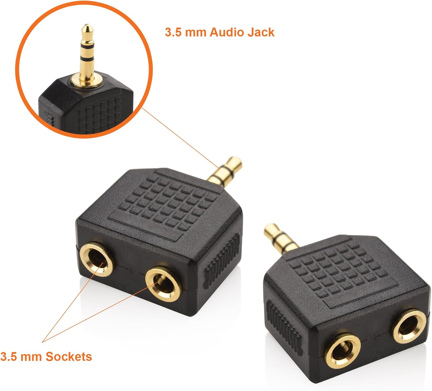 Mobi Lock 3.5mm Headphone Splitter Y Adapter 1 Male 2 Female 2 Pack