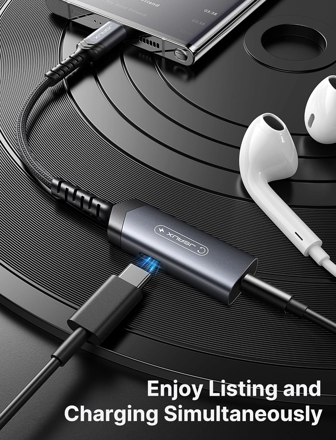 JSAUX USB C Headphone Adapter with 60W PD Fast Charging 2-in-1