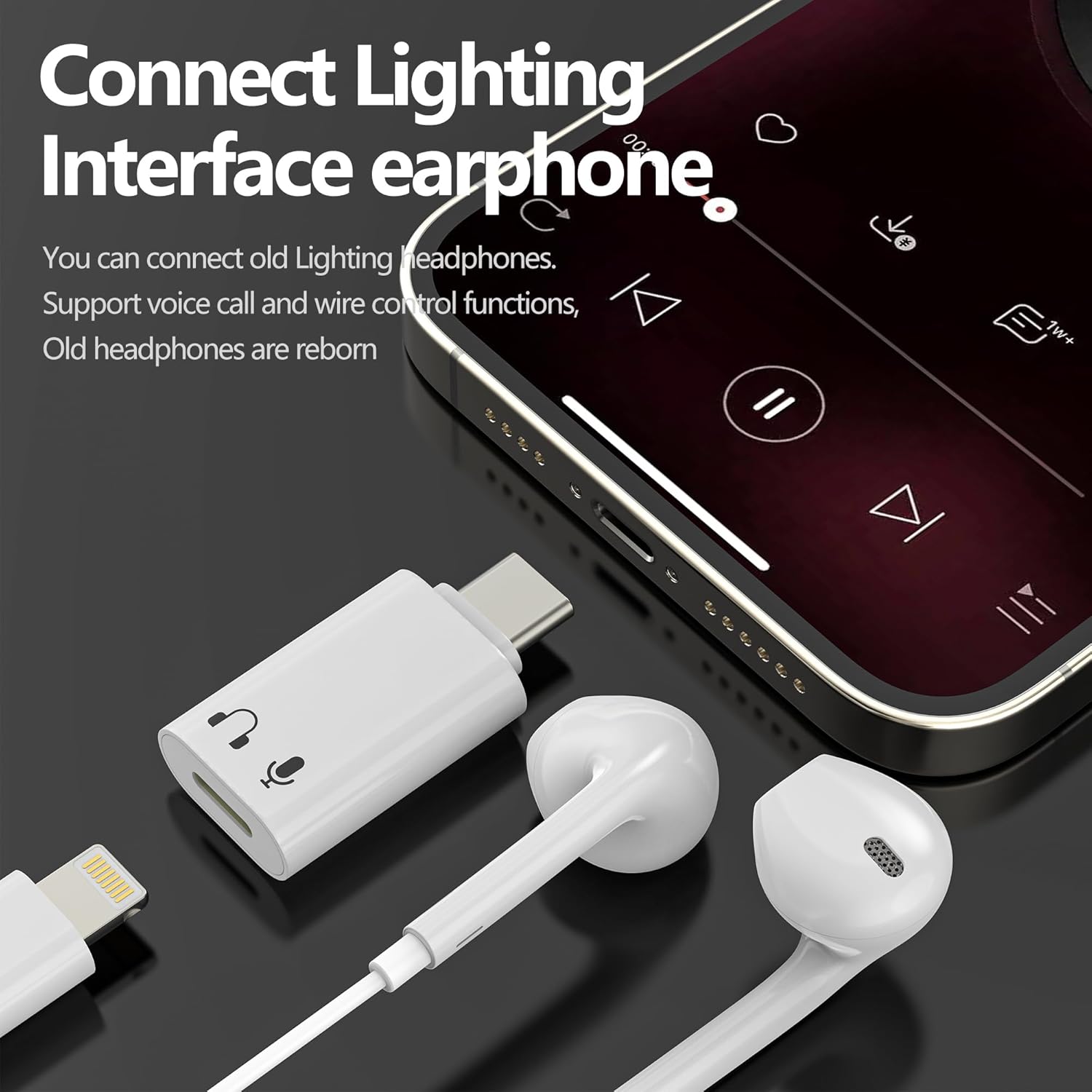 USB-C to Lightning Headphone Adapter for iPhone 17/16, Audio Dongle