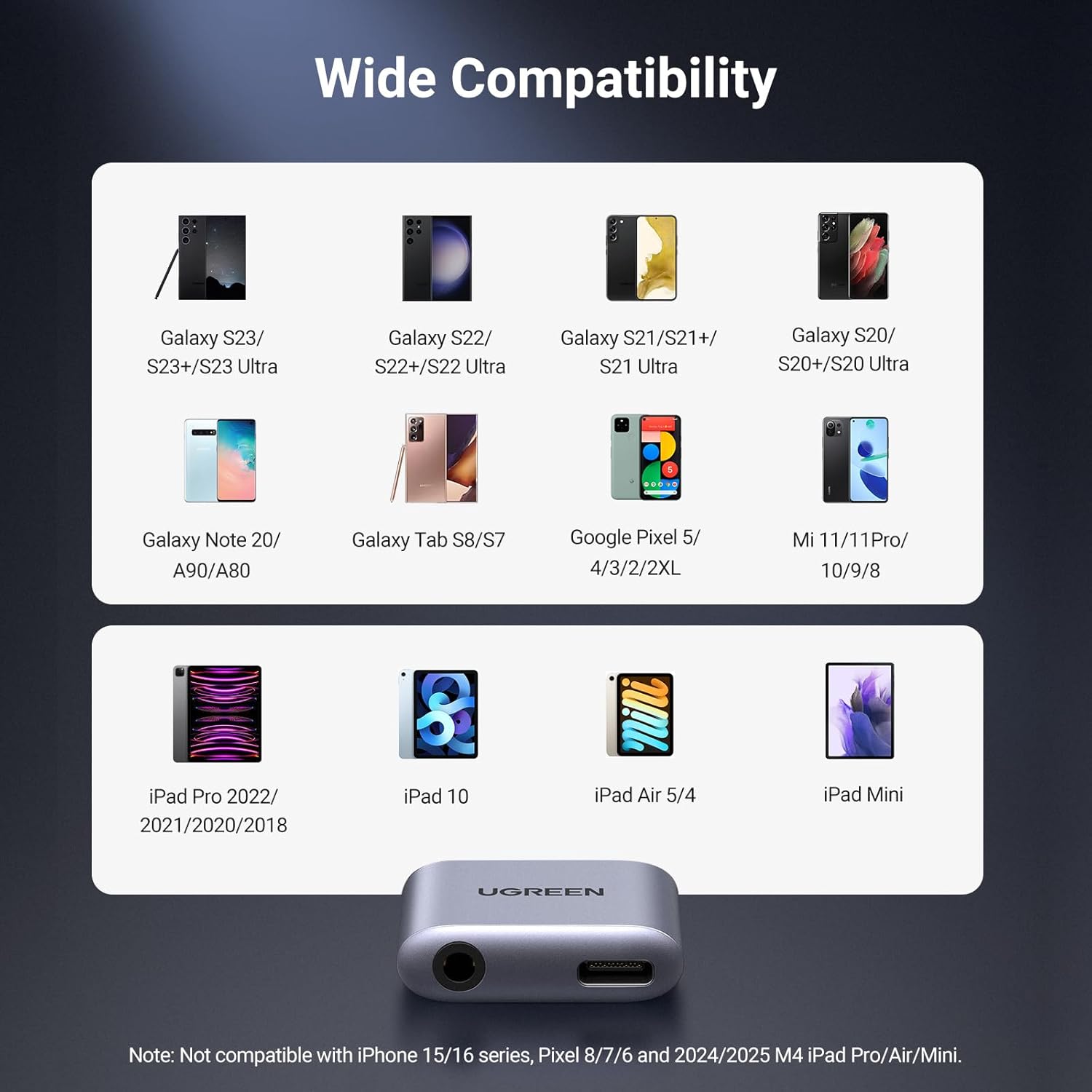 UGREEN USB-C to 3.5mm Adapter with DAC, PD 60W Fast Charging Support  Character Count: 70