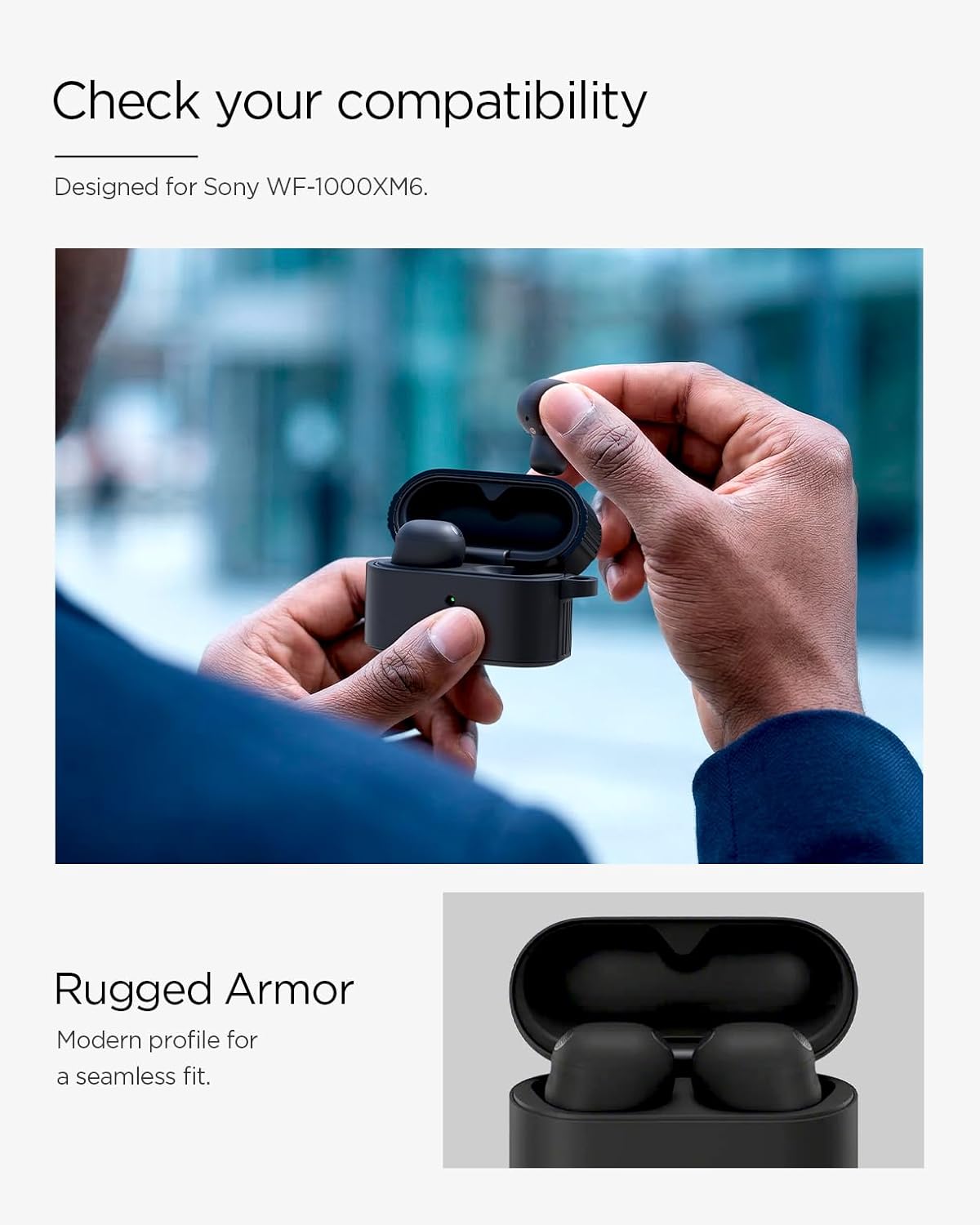 Spigen Rugged Armor Case for Sony WF-1000XM6 2026 Matte Black