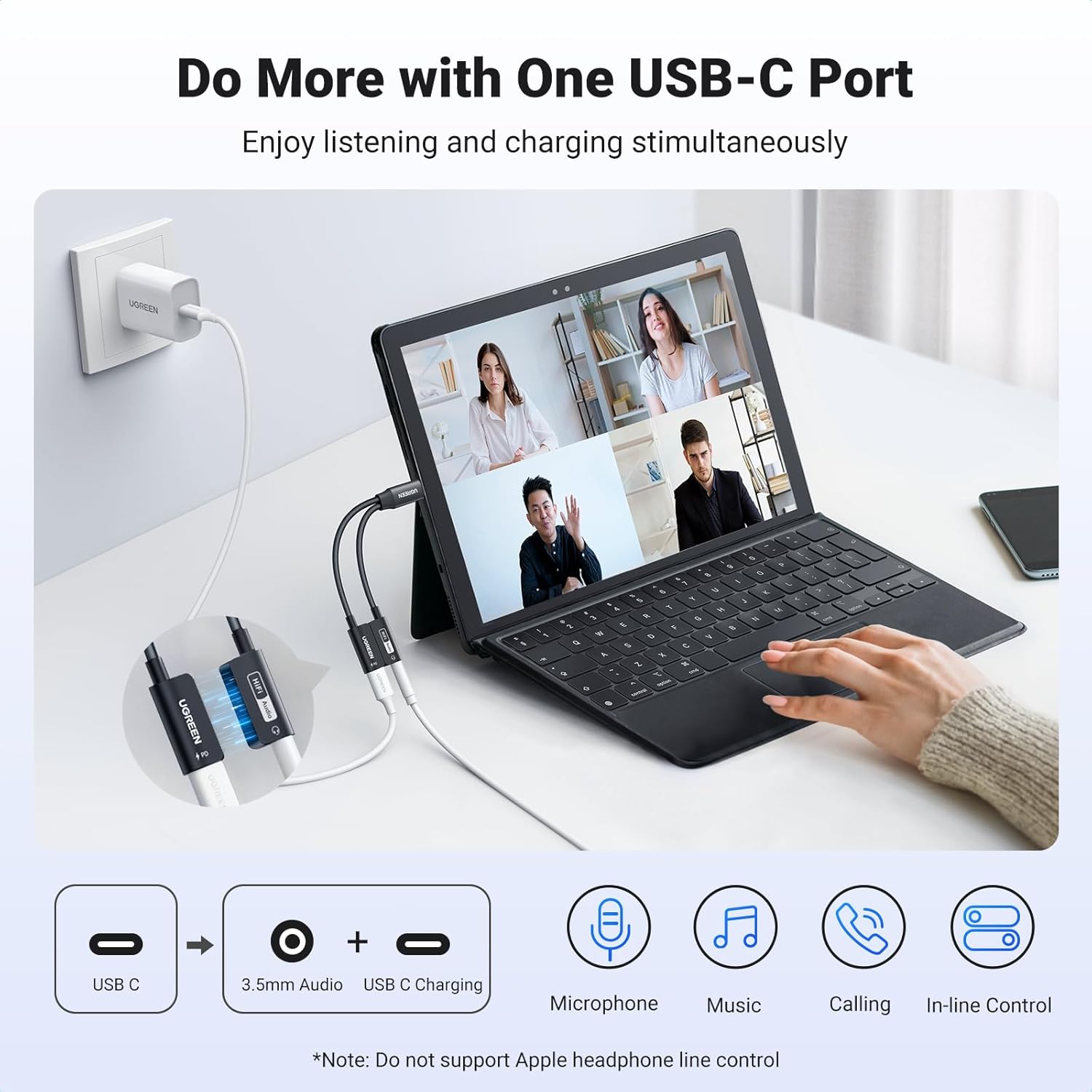 UGREEN USB-C to 3.5mm Adapter with 60W PD Fast Charging Hi-Res Audio
