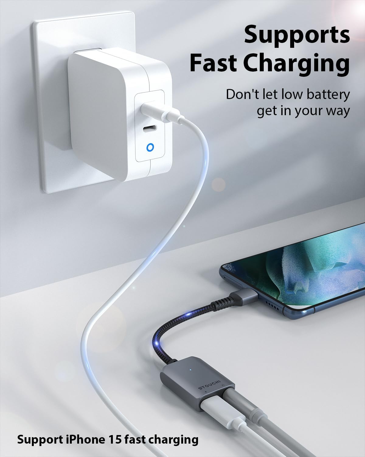 Stouchi USB-C to 3.5mm Adapter with 30W Fast Charging Hi-Res DAC