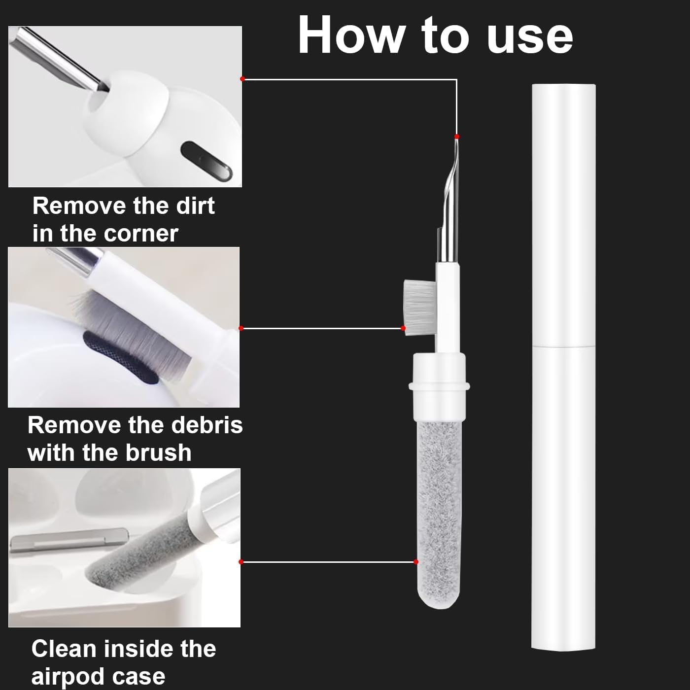 3-in-1 AirPods Cleaning Kit Brush Metal Tip Deep Earbud Cleaner Tool