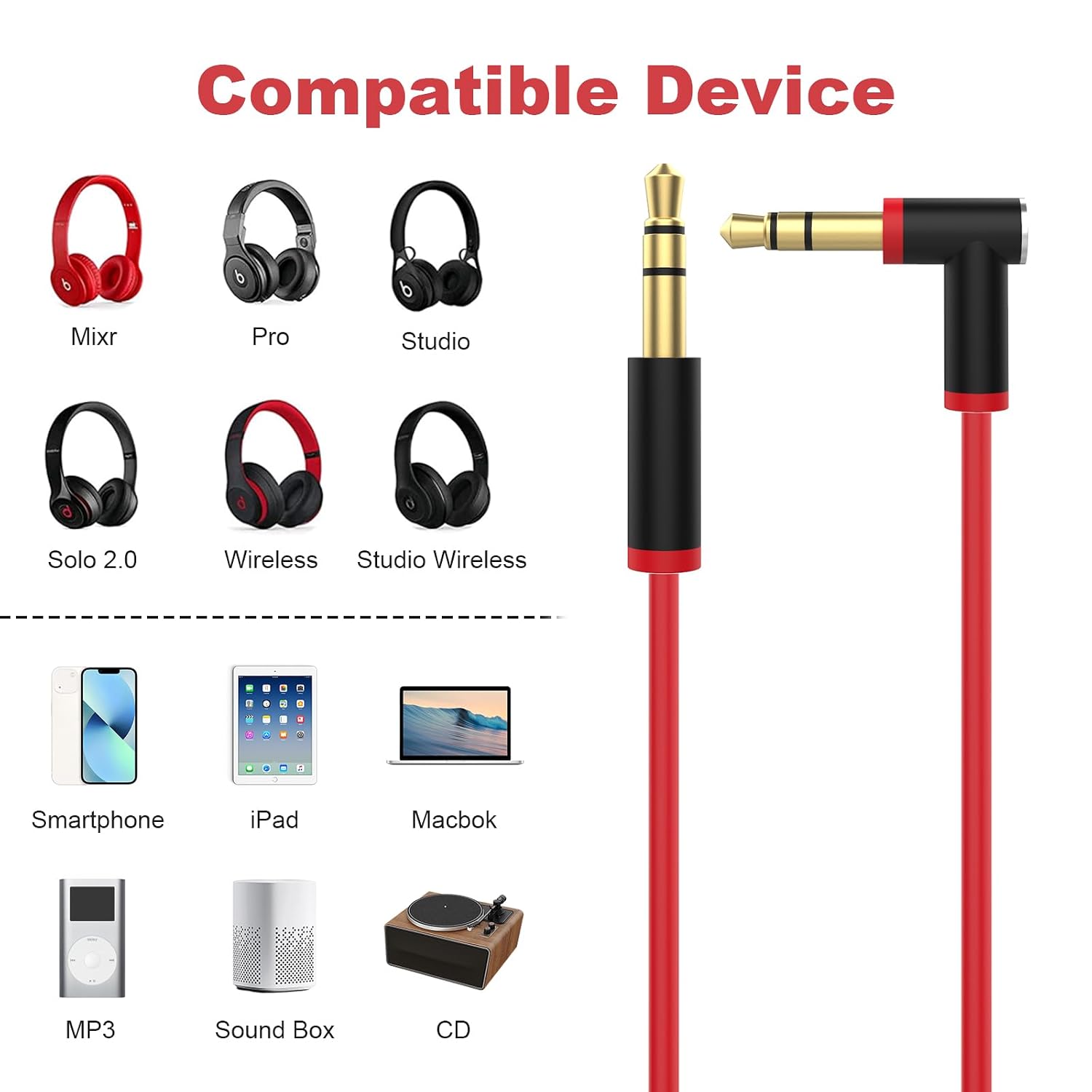 Replacement Audio Cable for Beats Solo 3 Solo 4 Studio Pro with Mic
