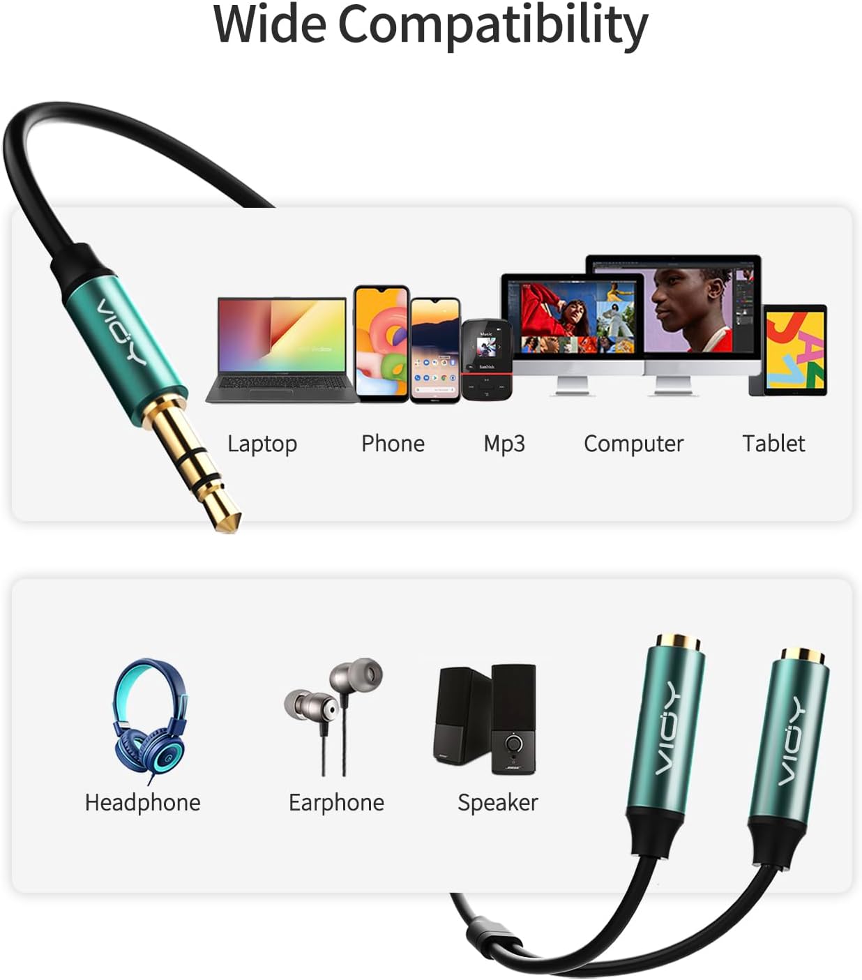 VIOY 10 Pack 3.5mm Headphone Splitter Cable Dual Jack Adapter