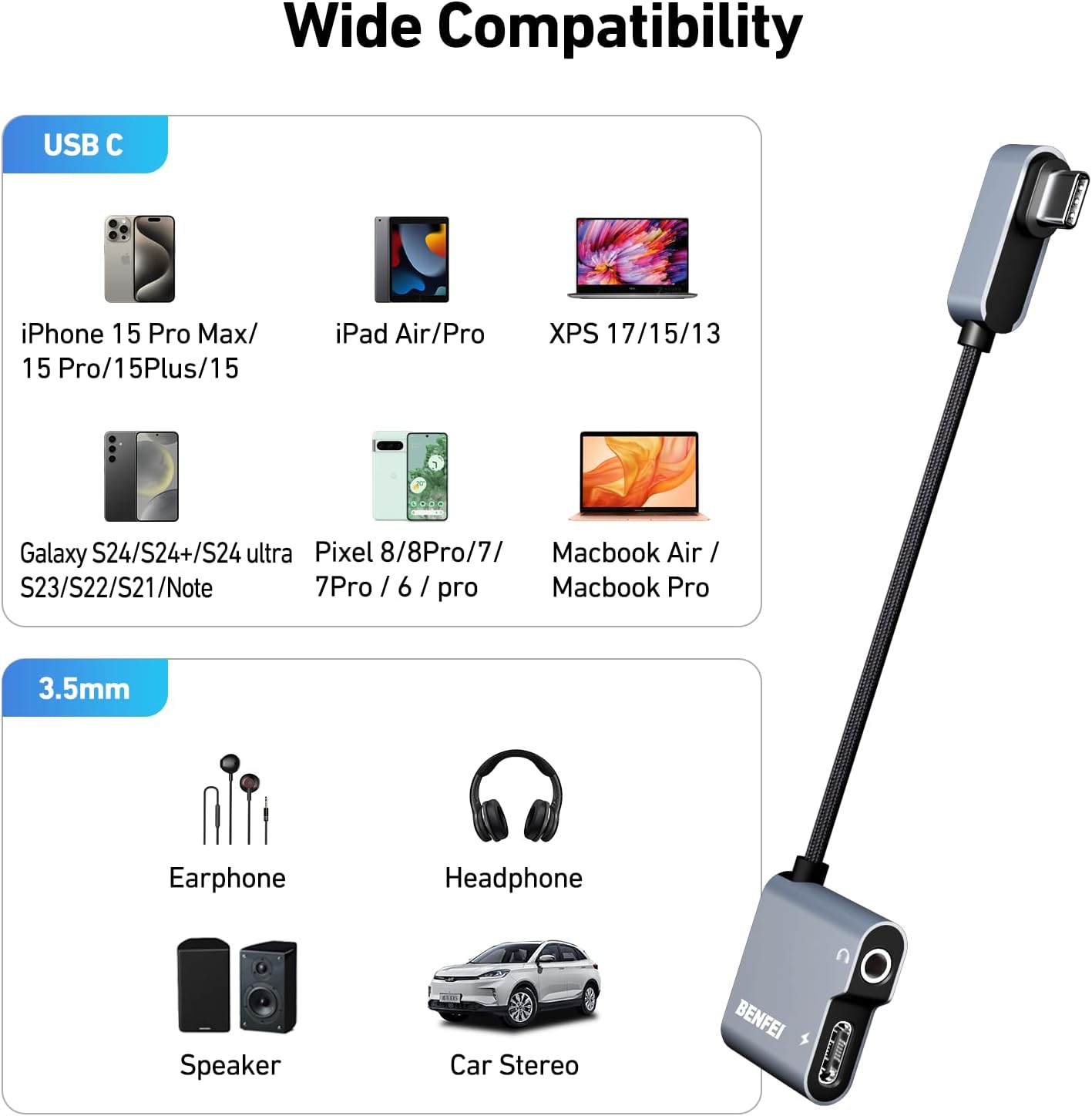 BENFEI USB-C to 3.5mm Audio Adapter, 60W Fast Charging