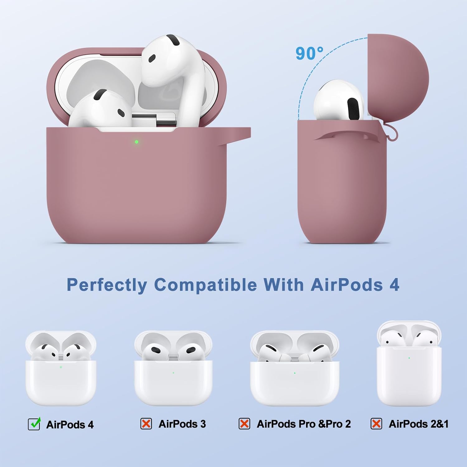 Wanme Protective Case for AirPods 4, Silicone Cover with Carabiner