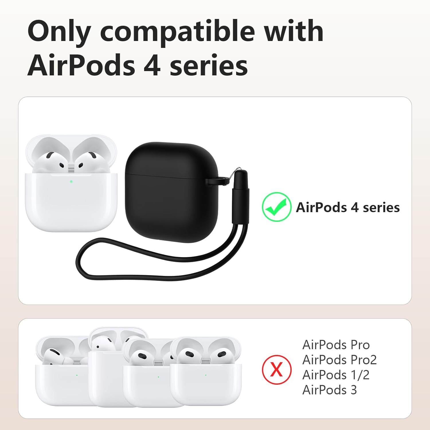 AirPods 4 Case Cover with Cleaner Kit, Soft Silicone Shockproof Black Case