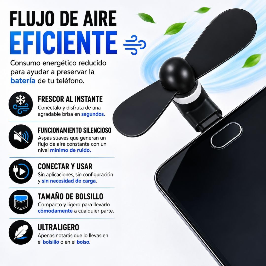 USB-C & Lightning Smartphone Cooling Fan, Pocket-Size, Ultra-Quiet