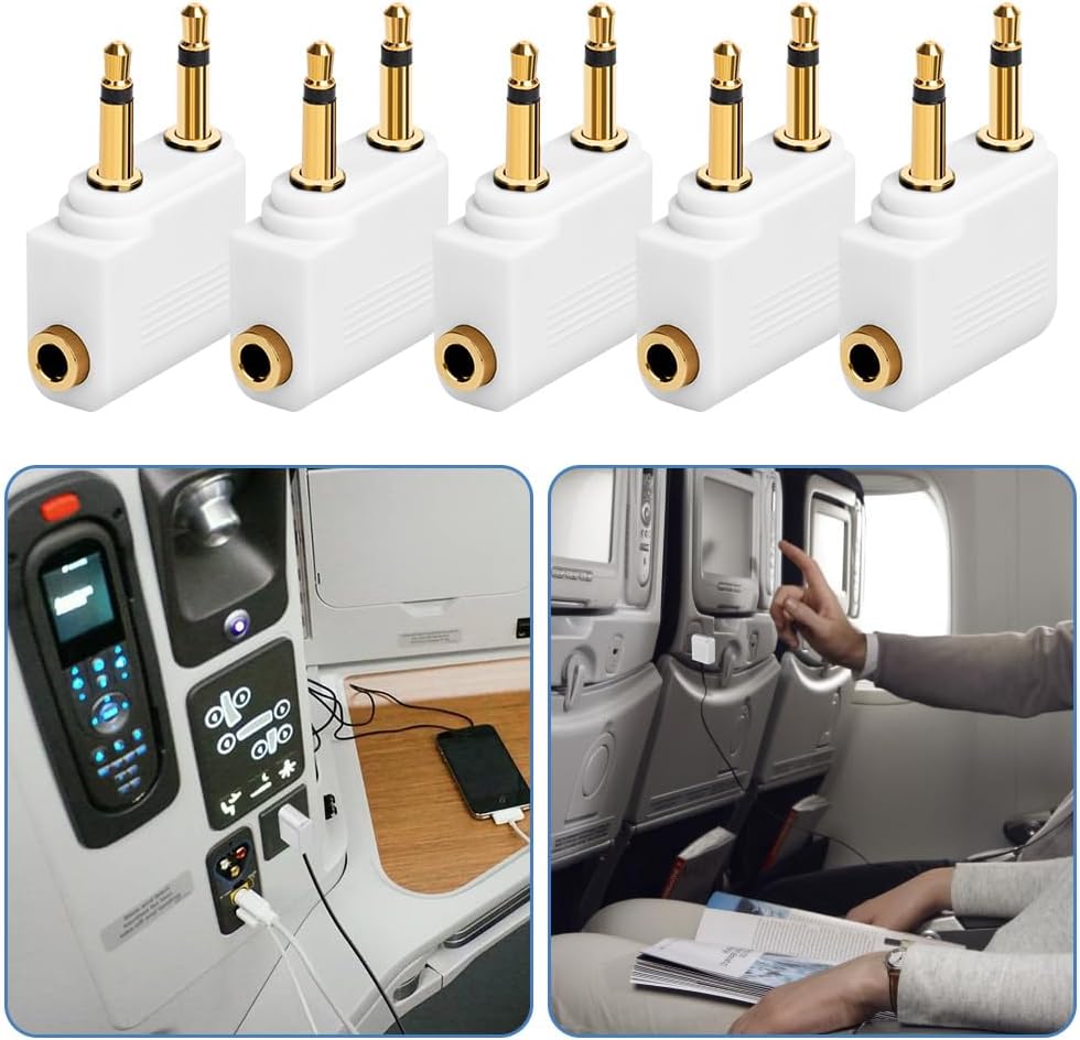 Airplane Headphone Adapter 5 Pack, Gold Plated 3.5mm Stereo Jack