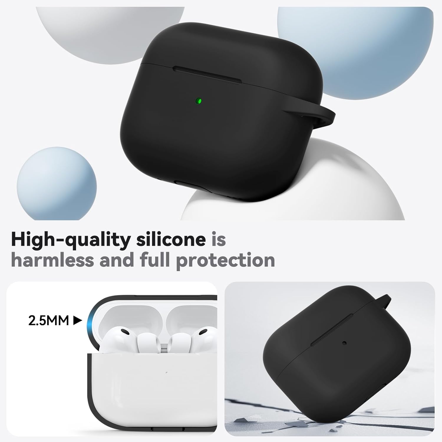 Inesore AirPods Pro 3 Case Cover with Cleaning Kit, Silicone Black