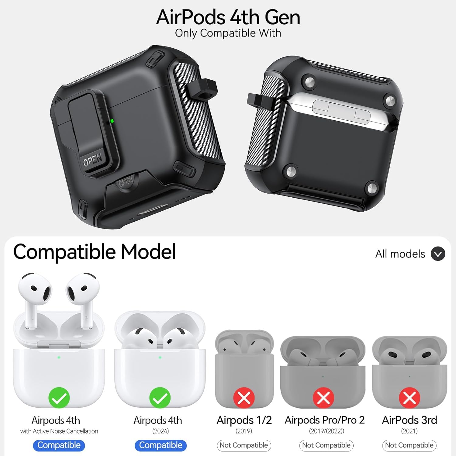 AirPods 4 Carbon Fiber Case with Phone Stand & Cleaning Pen Black