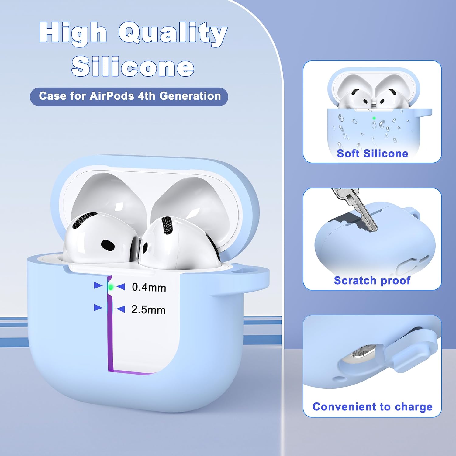 AirPods 4 Military Grade Silicone Case with Keychain & Cleaning Kit