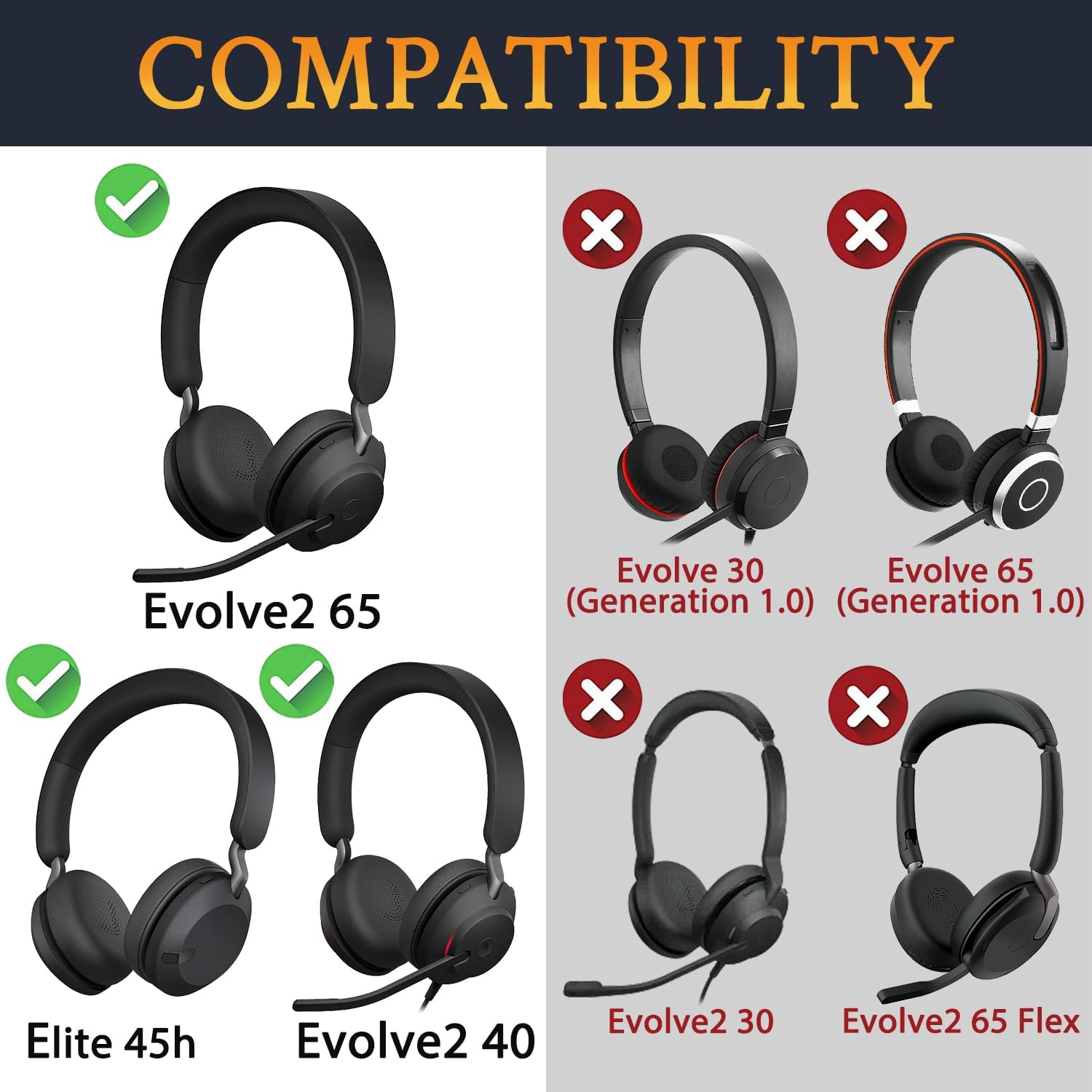 SOULWIT Earpads for Jabra Evolve2 65/40 Elite 45h Headsets Black