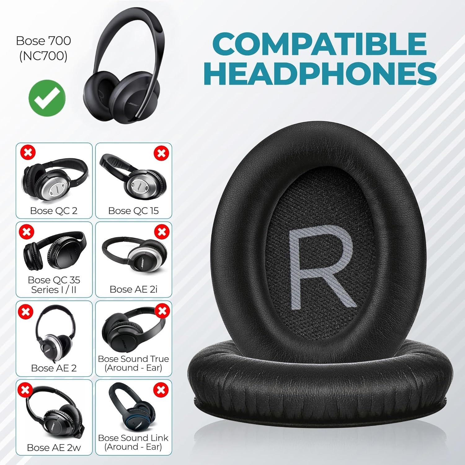 Replacement Ear Pads for Bose NC700 Softer PU Leather Memory Foam