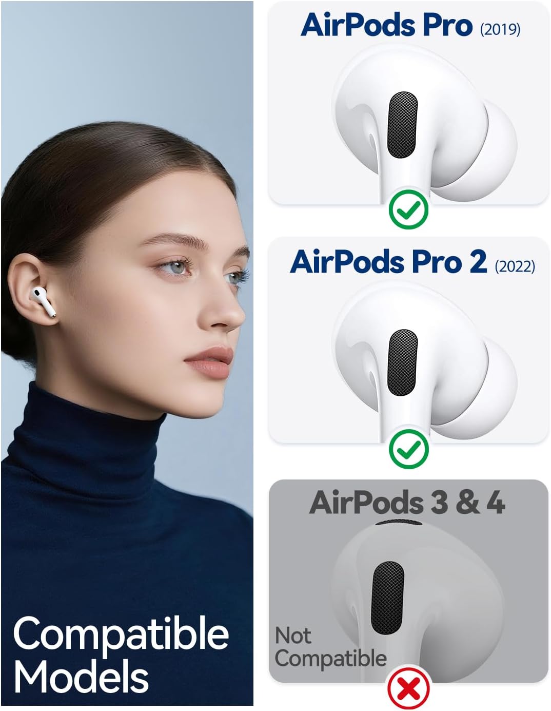 4 Pairs Silicone Ear Tips for AirPods Pro 1/2 with Cleaning Kit White