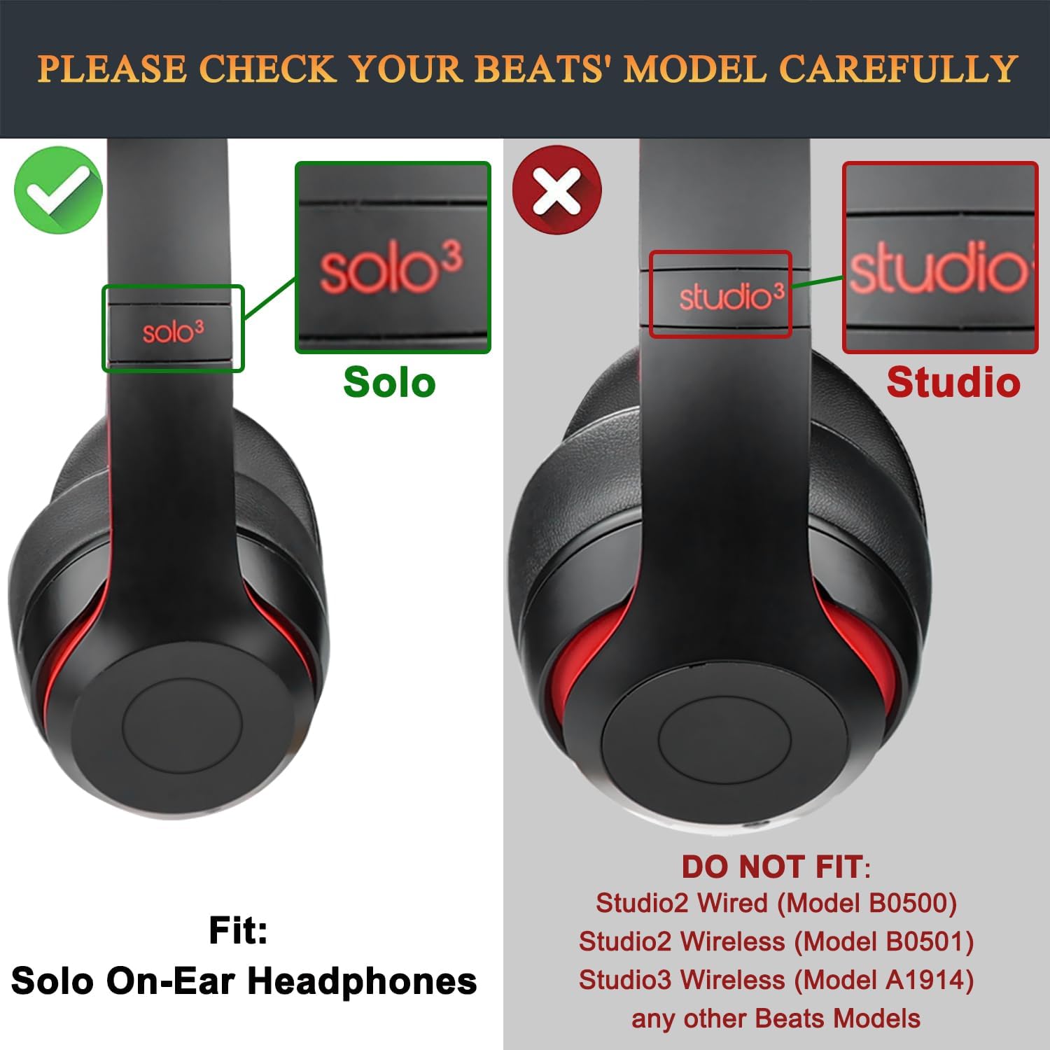 SoloWIT Earpads for Beats Solo 3/Solo 2 On-Ear Headphones Black