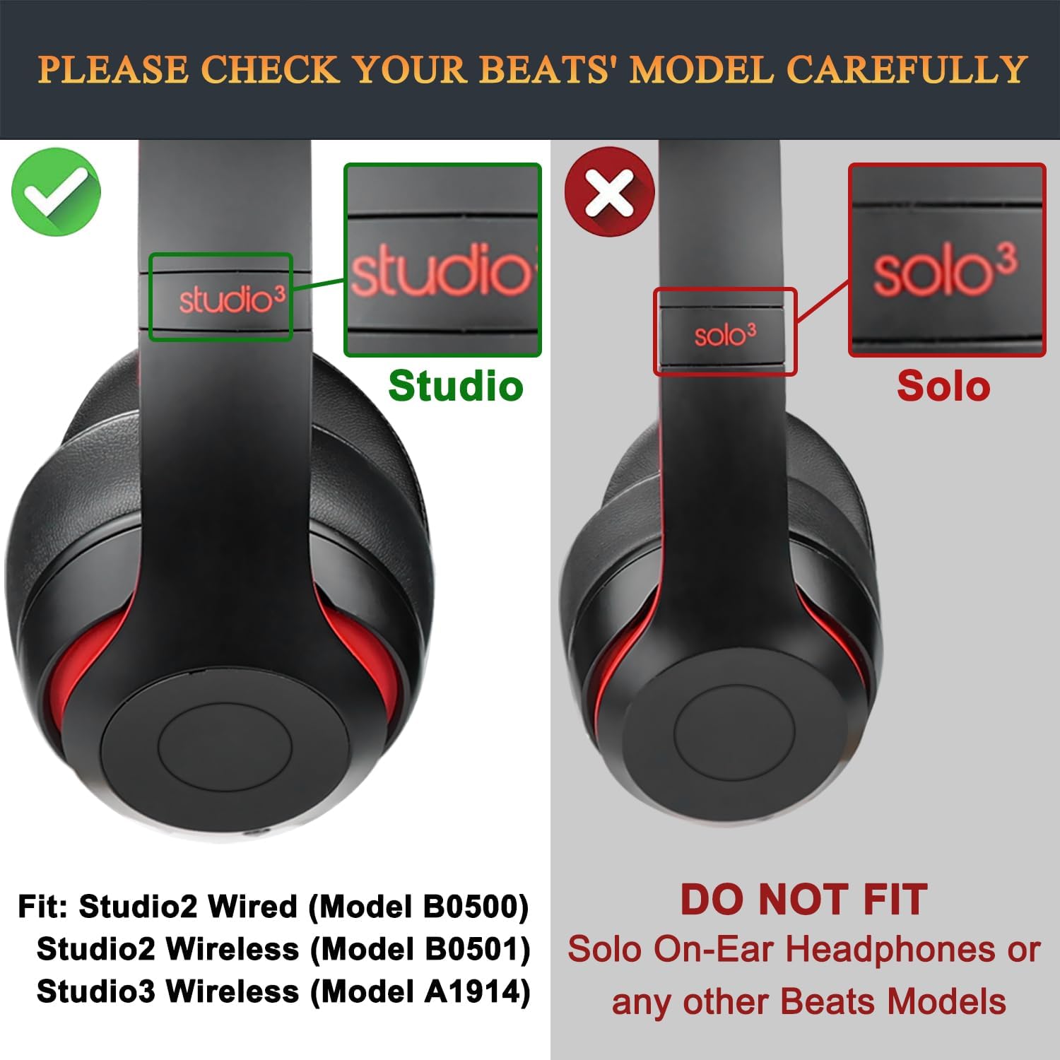 SoloWIT Earpads for Beats Studio 2/3 Memory Foam Protein Leather Black