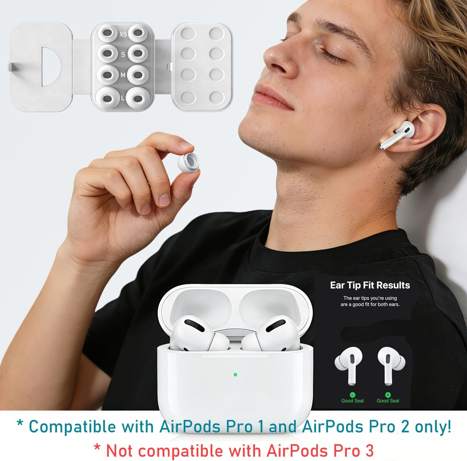 SIXFU Ear Tips for AirPods Pro/Pro 2, 4 Sizes with Cleaning Kit & Box