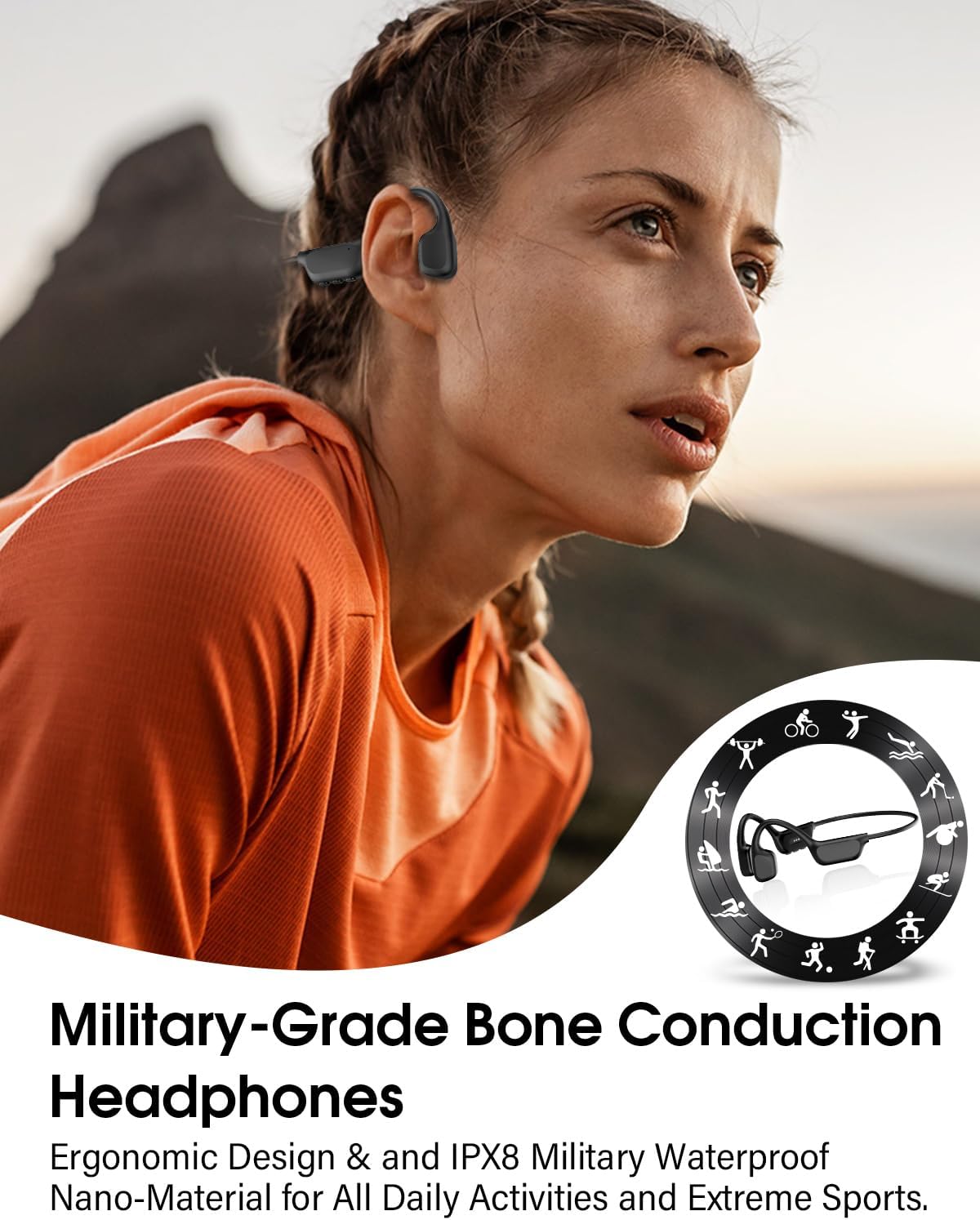 Bone Conduction Headphones | IPX8, 8GB MP3, Bluetooth 6.0, 12H Playtime