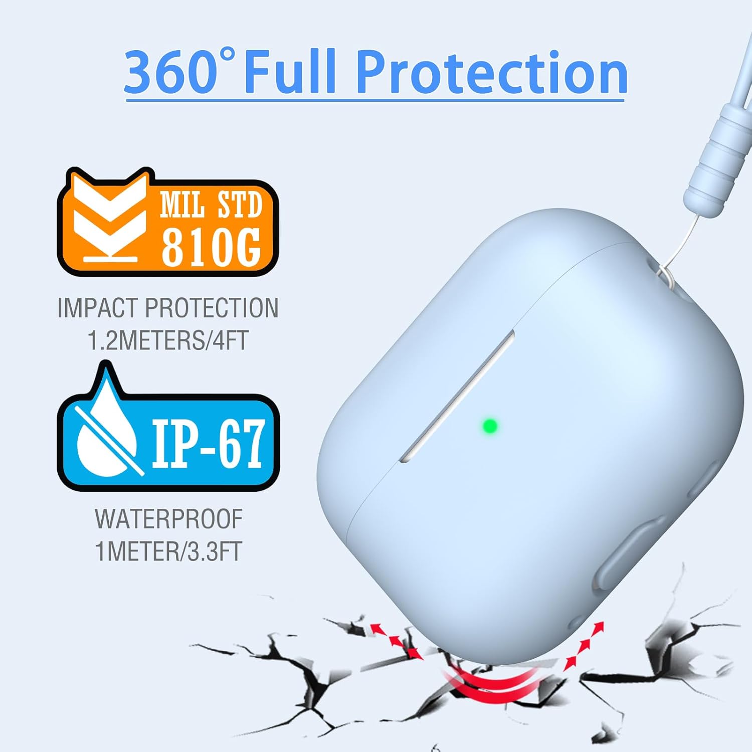 AirPods Pro 2 Case Soft Silicone Shockproof Cover Lanyard Kit Blue