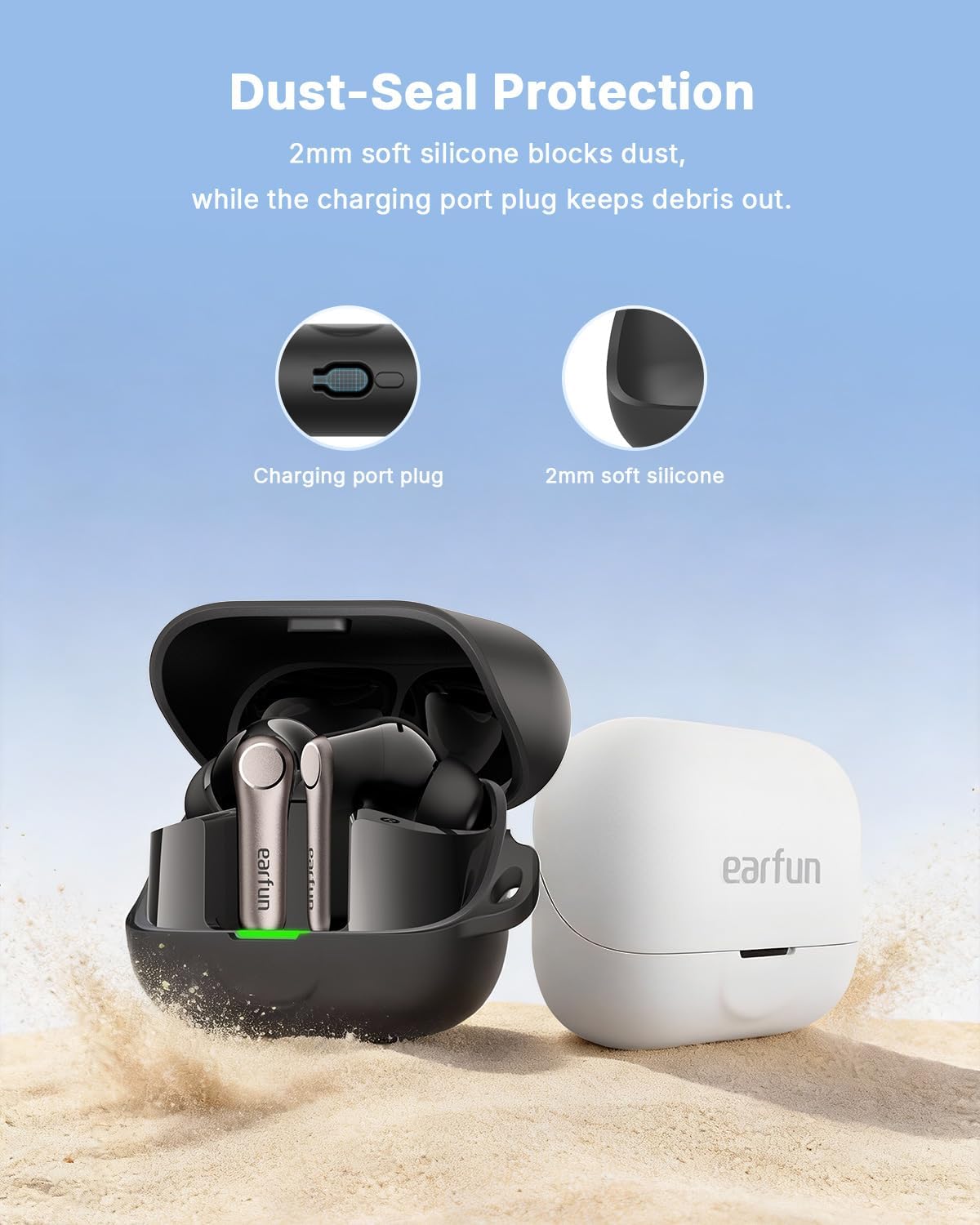 EarFun Pro 4+ Silicone Case with Carabiner & USB-C Dust Plug Black