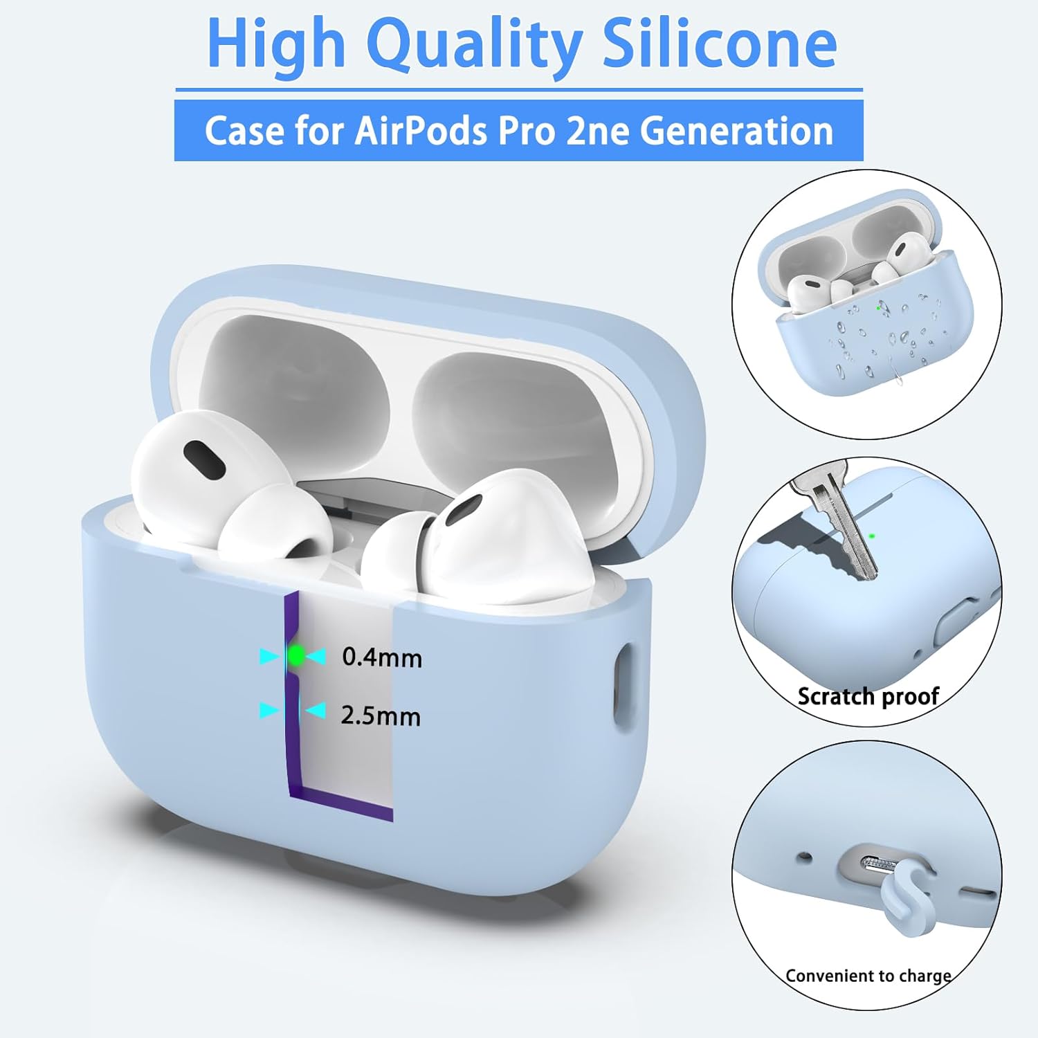 AirPods Pro 2 Case Soft Silicone Shockproof Cover Lanyard Kit Blue