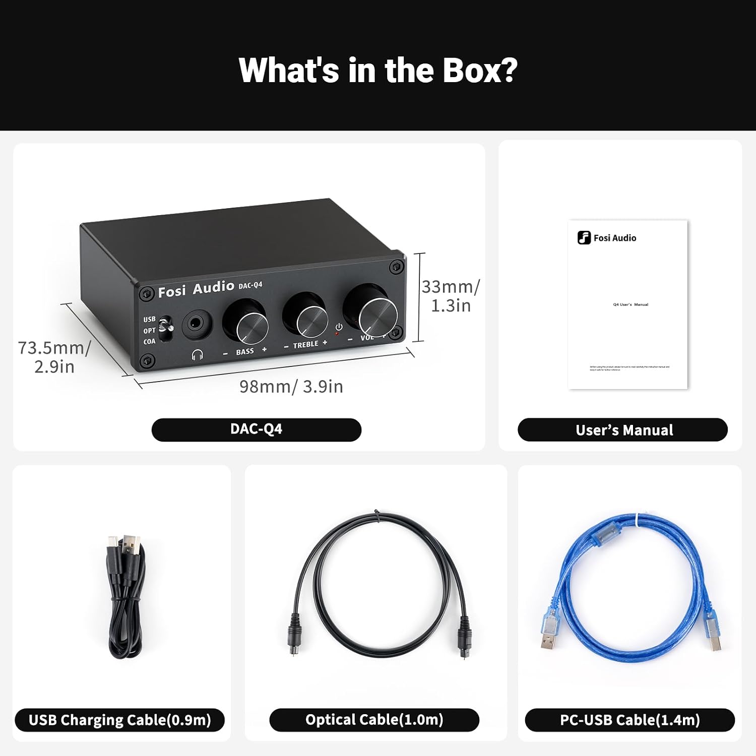 Fosi Audio Q4 DAC Headphone Amplifier USB Optical Coaxial 192kHz