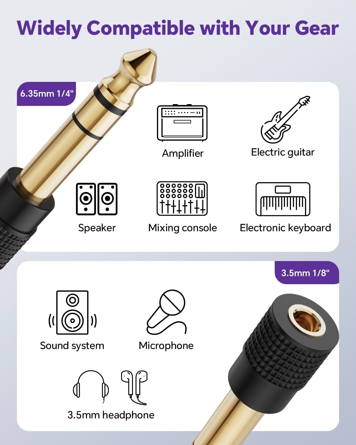 VCELINK 6.35mm Male to 3.5mm Female Audio Adapter Gold-Plated