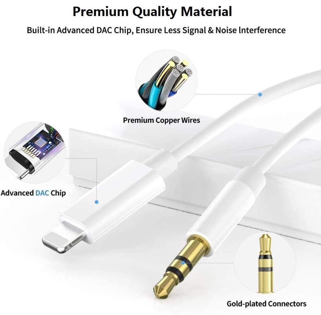1.2M Lightning to 3.5mm AUX Cable for iPhone Car Stereo Audio