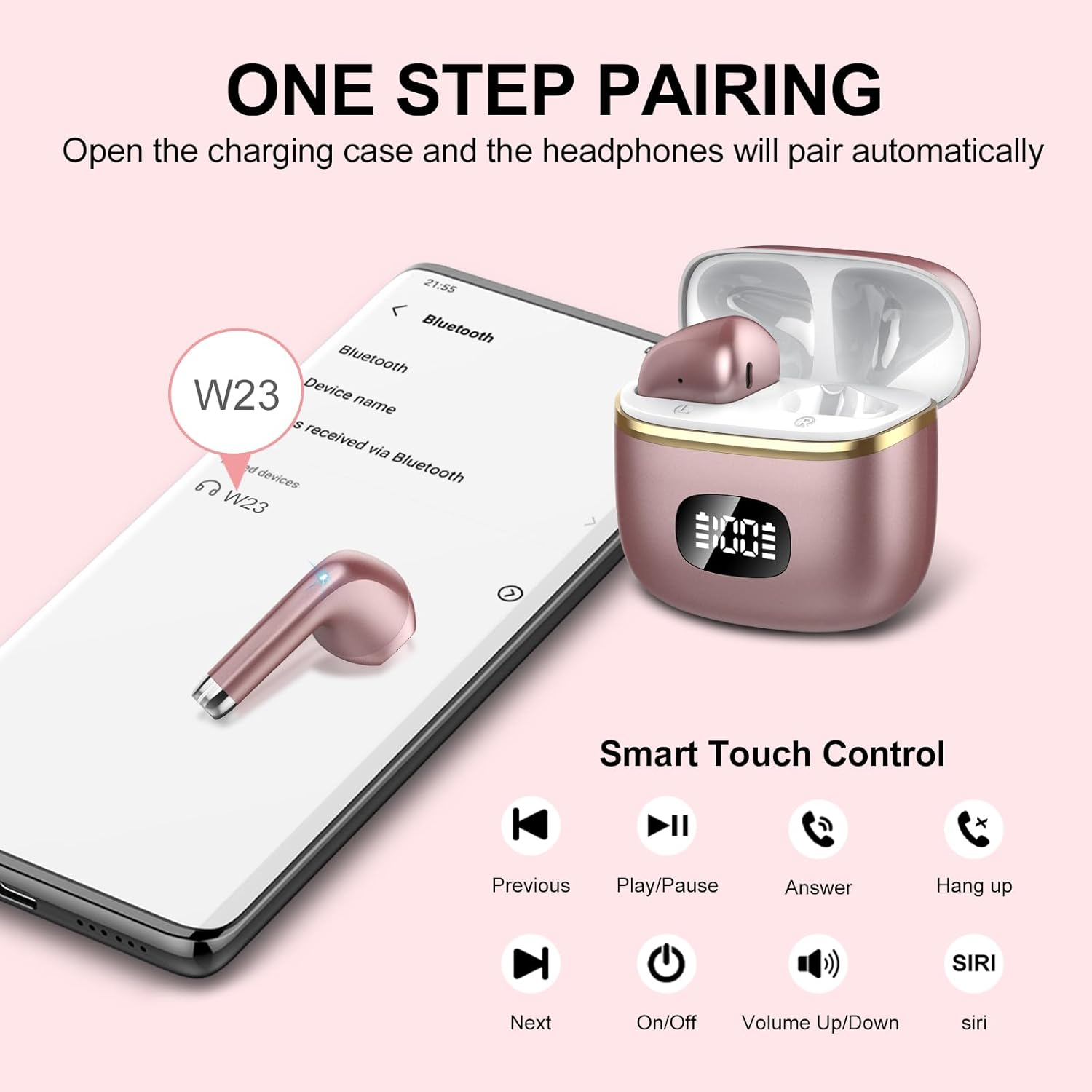 Bluetooth 5.3 Earbuds ENC Noise Canceling HiFi Stereo 40H Playtime
