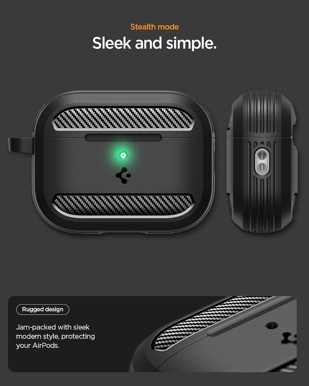 AirPods Pro 3 Case 2025 by Spigen, Rugged Shockproof Cover Black