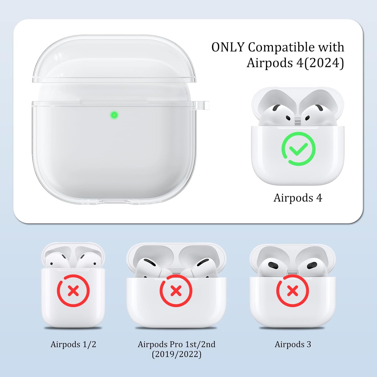 AirPods 4 Clear Silicone Case 2024 with Carabiner