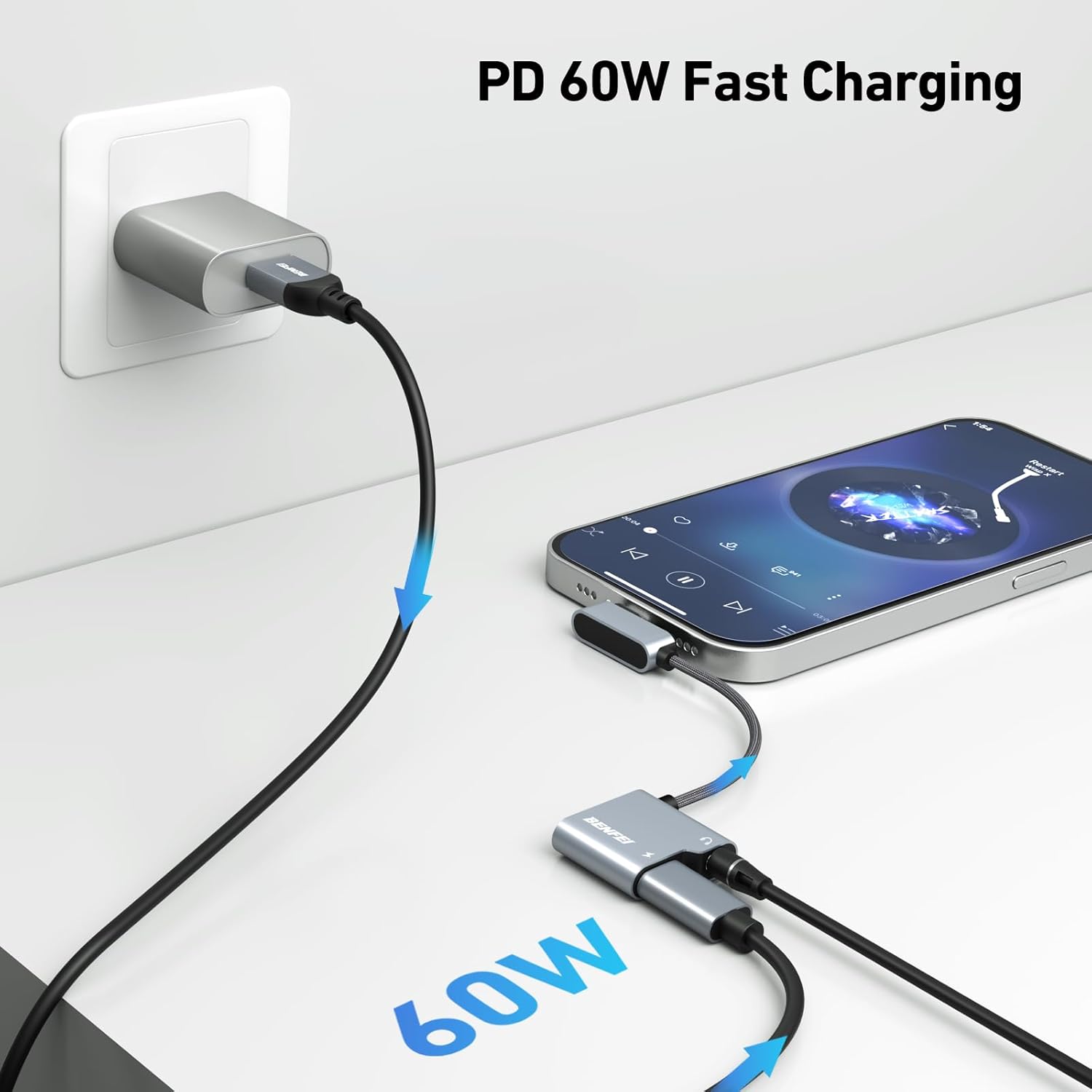 BENFEI USB-C to 3.5mm Audio Adapter, 60W Fast Charging